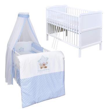 Комплект дитячого ліжка Generic Baby Deluxe, 9 предметів, трансформоване ліжечко-ліжечко в дитяче ліжко 70x140, комплект постільної білизни Mattress Jack з шифоновим балдахіном (сірий, зоряний)