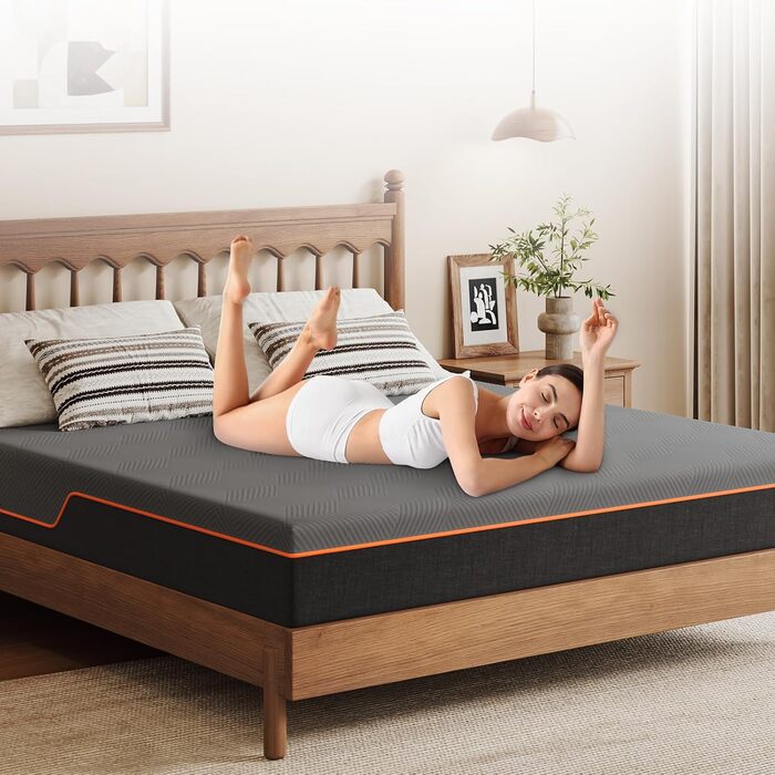 Матрац Vesgantti з піни, ергономічний матрац з гелевої піни з ефектом пам&39яті та дихаючим чохлом, рівні жорсткості H2 та H3, сертифікований Oeko-Tex (сірий-20 см, 90 x 200 см) сірий-20 см 90 x 200 см