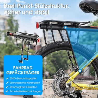 Багажник для гірського велосипеда West Biking - Стабільний багажник для велосипеда Міцний багажник для гірського велосипеда Алюмінієвий багажник для велосипеда, легкий монтаж Задній багажник для велосипеда Максимальне навантаження 50 кг Чорний