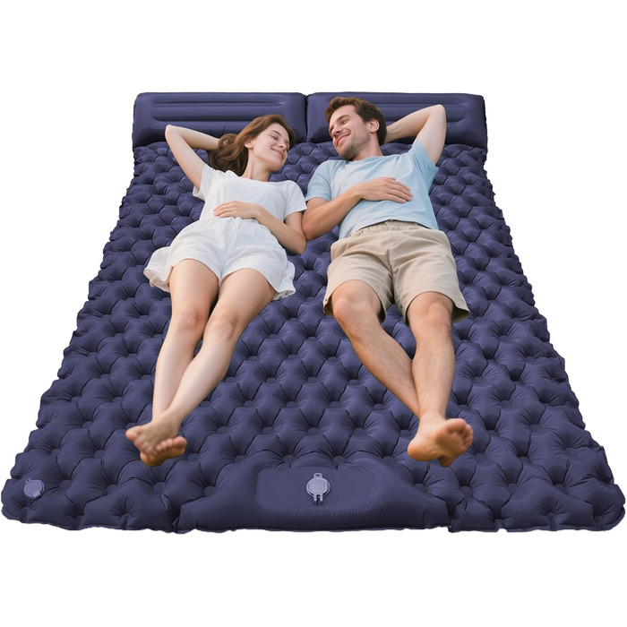 Килимок для кемпінгу, надувний матрац з подушкою, надувний килимок для сну, 180 x 120 x 5 см, ідеально підходить для піших прогулянок, подорожей на природі, кемпінгу на автомобілі, трекінгу та пригод у дикій природі, темно-синій