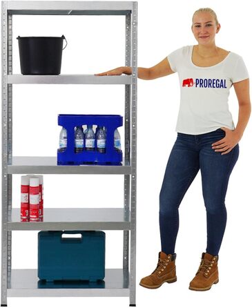 Металевий стелаж PROREGAL Steel Eagle 180x80x40 см, вантажопідйомність полиці 130 кг, оцинкований, надміцний стелаж, кухонний стелаж, стелаж для підвалу, стелаж без болтів, гаражний стелаж, стелаж для зберігання 180x80x40 см, оцинкований