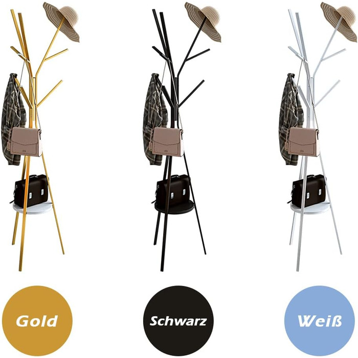 Підлогова вішалка для передпокою дерево - чорна вішалка висотою 180 см з полицею і 9 гачками для сумочки-куртки-шарфа, Freestandin