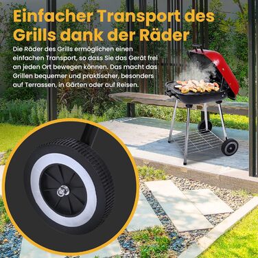Мобільний вугільний гриль з кришкою на замок та нижньою полицею, на колесах для саду та відпочинку на природі, стаціонарний гриль, кемпінговий гриль, нержавіюча сталь