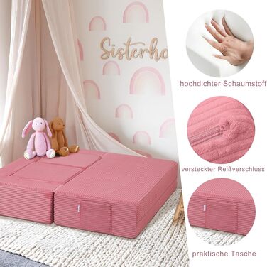 Дитячий диван MeMoreCool з вельвету, розкладний диван з пінопласту, модульний міні-диван для дитячої кімнати та спальні, рожевий вельветовий рожевий