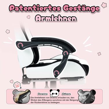 Ігрове крісло Dowinx - Видання Cute Panda - Ергономічне комп&39ютерне крісло з високою спинкою та поперековою опорою, шкіра PU, підставка для ніг, панда чорно-білий колір