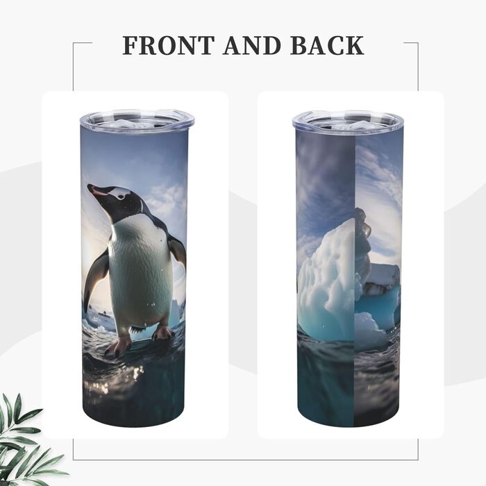 Кухоль з прямою трубочкою, пінгвіни, принт, дорожній кухоль, підходить для кемпінгу, офісу та дому, 590 мл