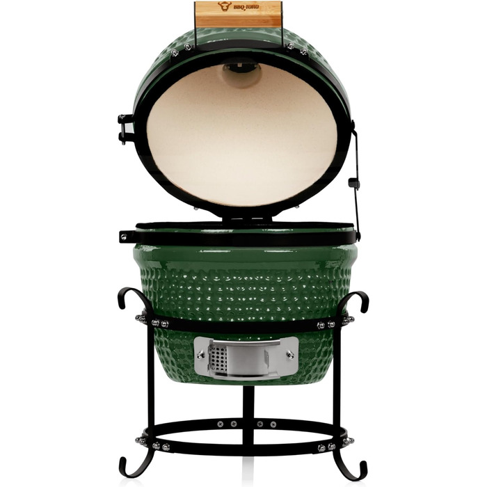 Вугільний гриль Haiiro Ø 32 см з термометром, дерев'яна ручка зелений керамічний гриль Kamado, міні-гриль на вугіллі, міні-гриль к