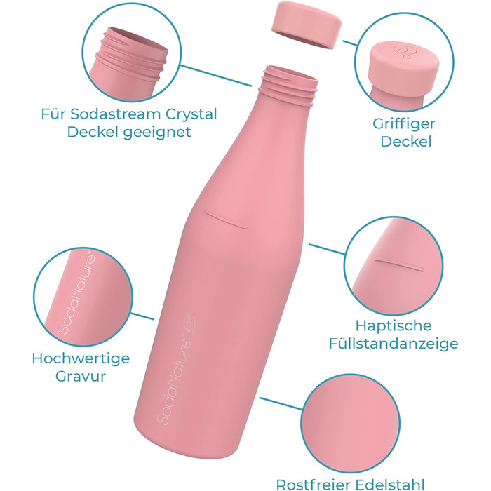 Мл пляшка з нержавіючої сталі для SodaStream Crystal Підходить для шипіння, безпечний для миття в посудомийній машині та герметичний Аксесуари для подорожей в т.ч. елегантна подарункова упаковка (рожева), 700