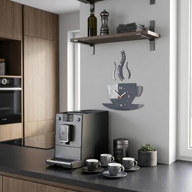 Настінний годинник FLEXISTYLE Time for Coffee для сучасної кухні, сірий, 3D римські цифри, декор для стін, 32 x 19 см