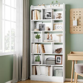 Книжкова полиця Hzuaneri, з 7 полицями, полиця для зберігання, окремостояча полиця, для вітальні, офісу, спальні, 24 x 80 x 199 см, білий BC32803 шт. Білий 24 x 80 x 199 см