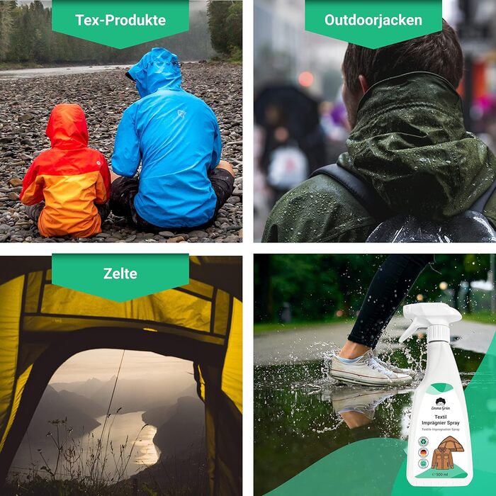Емма Зелений водонепроникний спрей для текстилю та намету 2x500 мл - Стійке просочення для наметів та одягу - Водонепроникна розпи