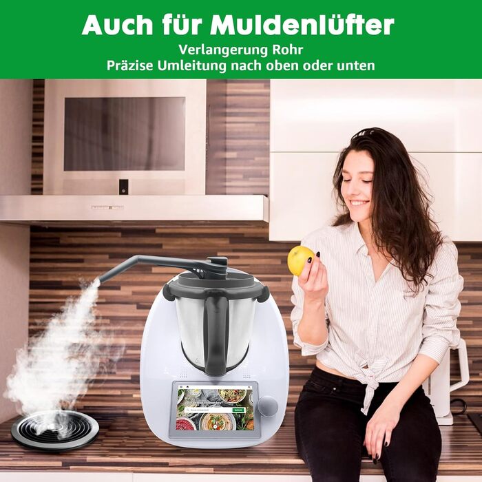 Для Thermomix TM6 MCC Steam Diversion - відведення пари (екстра довге) для аксесуарів Monsieur Cuisine Smart Thermomix, силіконовий конденсатовідвідник для кухонних навісних шаф, захисна плівка зі щіткою Extra Long версія (труби 15 см 10 см)