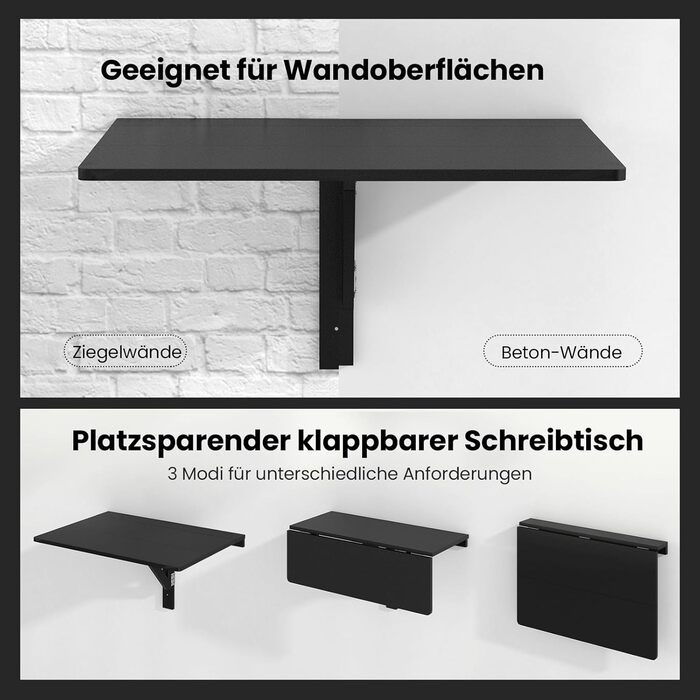 Настінний розкладний стіл GYMAX 80 x 60 см, розкладний кухонний стіл, компактний дерев&39яний обідній стіл, настінний стіл, розкладний стіл, настінний стіл для їдальні та кабінету (чорний)