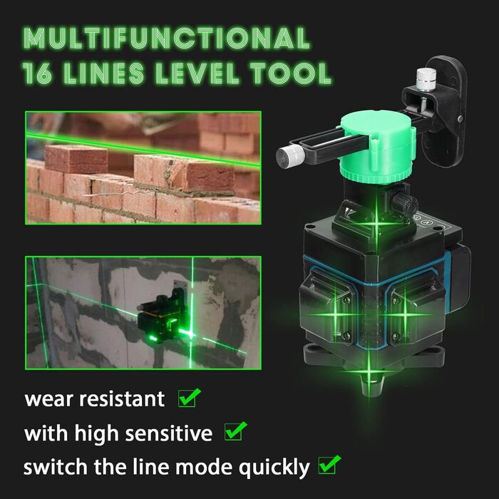 Поперечний лазер Weytoll зі штативом, лазерний рівень 16 Line Laser Level IP54 рівень, акумулятор 2400mAh*2, з телескопічним штативом для укладання плитки для підлоги, поперечний лазер з рівнем (синій)