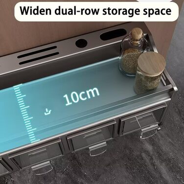 Настінна полиця для спецій, кухонна полиця для спецій з тримачем для кухонних рулонів, 4 банки та 6 гачків, полиця для спецій без свердління, кріплення на дверцята шафи, металевий тримач для спецій, настінна кухонна полиця, органайзер для спецій