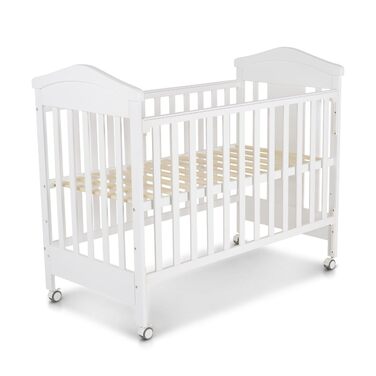 Дитяче ліжечко Cangaroo Wing 120 x 60 см, букове дерево, колеса, 3 положення висоти, біле