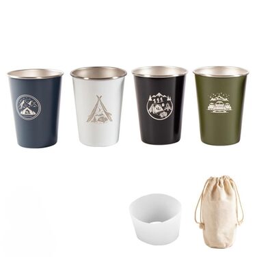 Набір із 4 кавових чашок об&39ємом 350 мл з нержавіючої сталі 304 для кемпінгу на відкритому повітрі з силіконовим чохлом та сумкою для зберігання