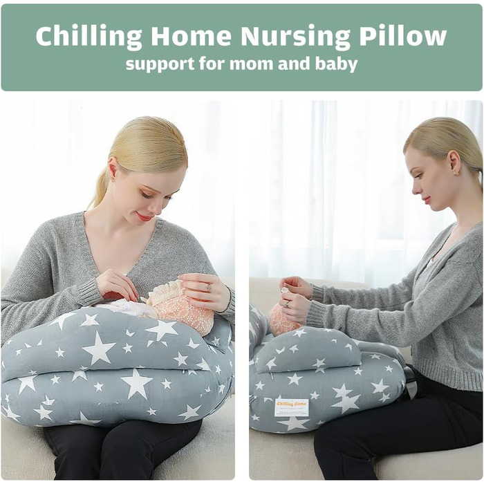 Подушка для годування Chilling Home, подушка для вагітних, подушка для сну на боці для дитини, подушка для вагітних з бавовняним чохлом для подушки для годування, регульована подушка, подушка для годування для вагітних, немовля, синьо-біла зірка