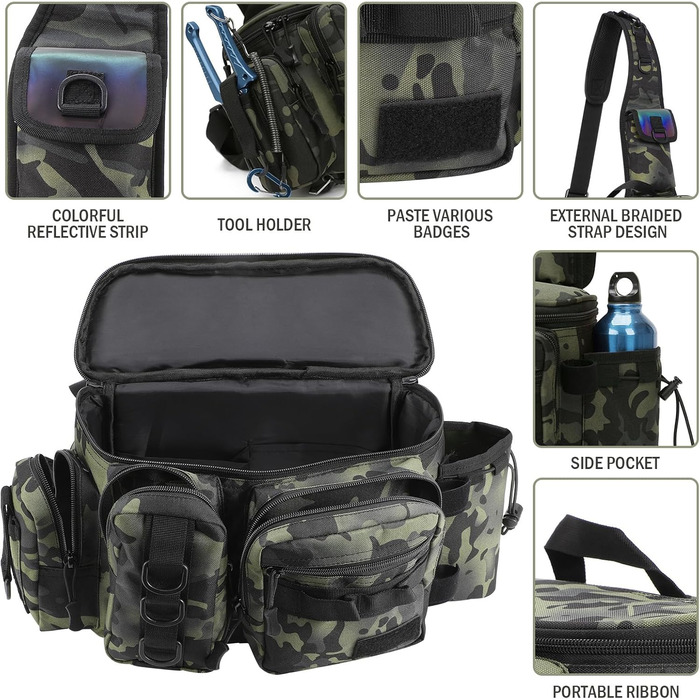 Рибальська сумка zerotop, рибальська сумка для рибальських снастей і рибальських аксесуарів з поясом і плечовим ременем і організація рибальських аксесуарів сумка на плече і рибальське спорядження для риболовлі походів полювання кемпінгу