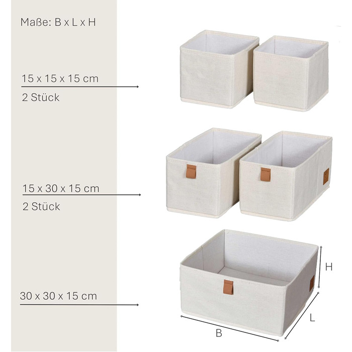 Набір кошиків для зберігання преміум-класу LOVE IT STORE IT з 5 предметів - Організатор для шафи з суміші льону та бавовни - Посилений картоном - Бежевий - 5 коробок 3 розмірів, натуральний