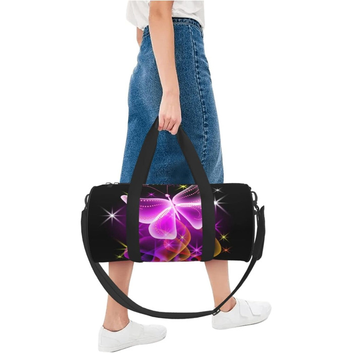 Спортивна сумка для подорожей, малюнок танцюючий метелик, чорний колір, універсальний розмір