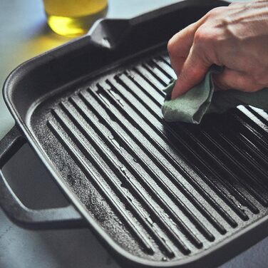 Чавунна сковорода-гриль BURNHARD, квадратна 26 см, попередньо приправлена, сковорода для стейків для газового гриля, духовки, вогн