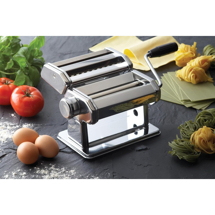 Ручна м'ясорубка-пастамашина Kitchen Craft Deluxe з нержавіючої сталі подвійне лезо, 9 налаштувань товщини, затискач для столу для лазаньї, равіолі, спагеті та тальятеле