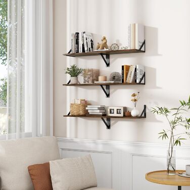 Плаваюча полиця, глибина 20 см, настінна полиця шириною 40 см, комплект із 2 настінних полиць з металевими кронштейнами, книжкова полиця з ДСП для ванної кімнати, вітальні, кухні, вінтажно-коричневий колір, 40 x 20 x 12,5 см