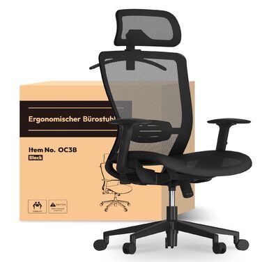 Офісний стілець FLEXISPOT OC3 Ергономічне робоче крісло Комп&39ютерне крісло з регульованою висотою сидіння, підголівником, підлокітниками, поперековою опорою та роликами Робочий стілець (чорний) OC3 Basic (чорна сітка)