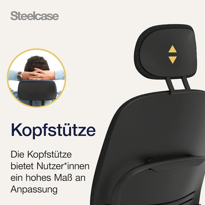 Ергономічне офісне крісло Steelcase Leap з поперековою опорою LiveBack, гнучкою спинкою, регульованим підголівником, чорний онікс, 62 x 68 x 117 см, чорний онікс з підголівником