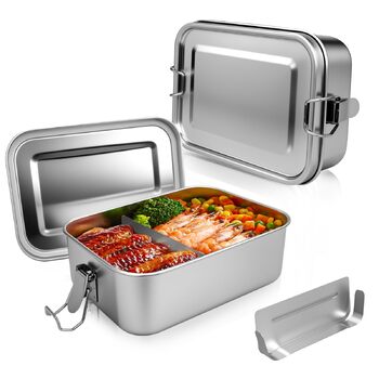 Ланчбокс з нержавіючої сталі 850 мл з двома відділеннями, герметичний, без BPA ідеально для пікніка, школи та роботи