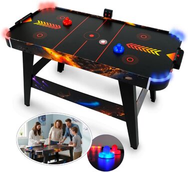 Світлодіодний стіл для аерохокею від FASports, аерохокей для дітей/підлітків віком від 8 років, стіл для аерохокею з повітряними штовхачами та шайбами, що світяться Solar Fury 138x67x82 см