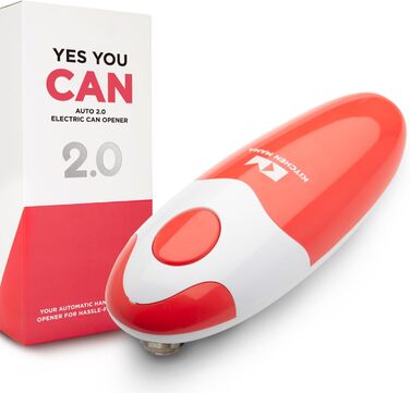 Електричний консервний нож Kitchen Mama V2 - Покращене лезо відкриває будь-яку форму банки, консервний нож без гострих країв, гігієнічний, компактний та бездротовий - Червоний