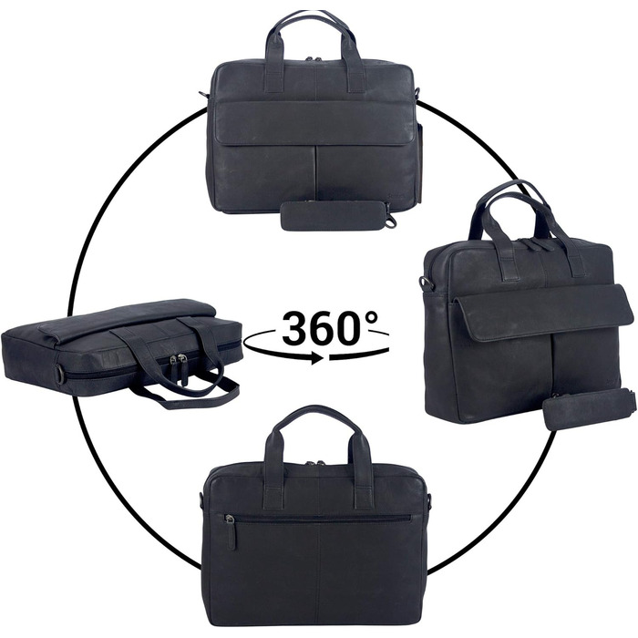 Чоловіча шкіряна сумка для ноутбука Sunsa, 14-дюймовий діловий портфель. Чорна велика сумка-сумка для ноутбука / сумка для ноутбук