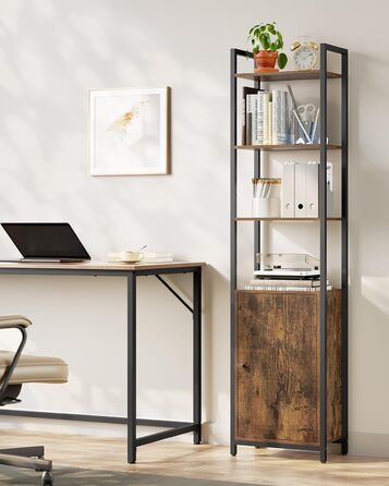 Книжкова полиця VASAGLE, 6 ярусів, полиця, окремостояча полиця з дверцятами, металевий каркас, регульовані полиці, 24 x 40 x 159,5 см, для вітальні, спальні, вінтажний коричневий-чорний LLS132K01 40B см Вінтажний коричневий чорнильний