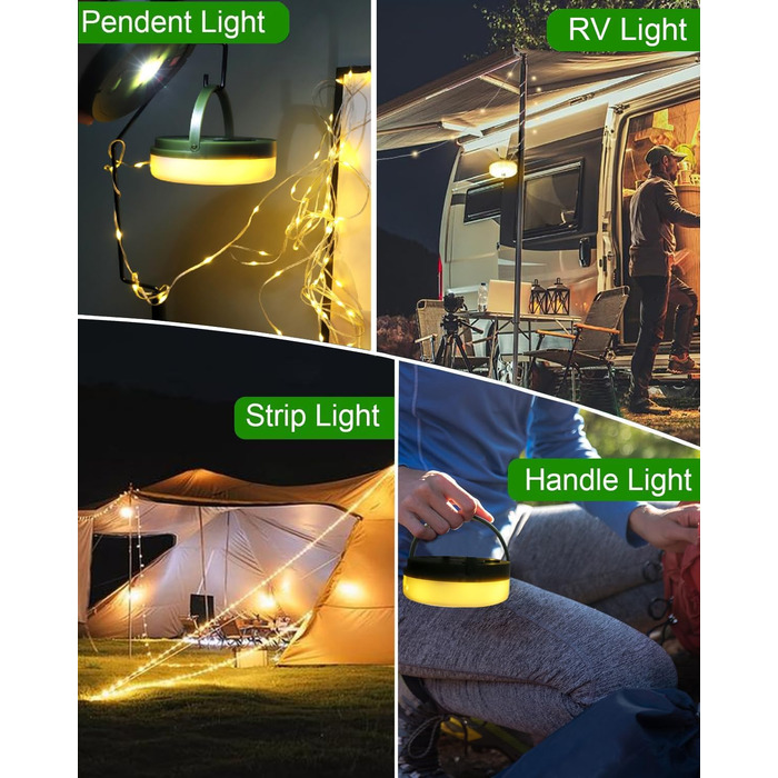 Кемпінгові гірлянди, висувні, портативні акумуляторні світлодіодні гірлянди 3-в-1 з 8 режимами освітлення, водонепроникний кемпінговий ліхтарик для кемпінгу, подвір&39я та походів, USB 1800 мАг, теплий білий RGB, 10 м