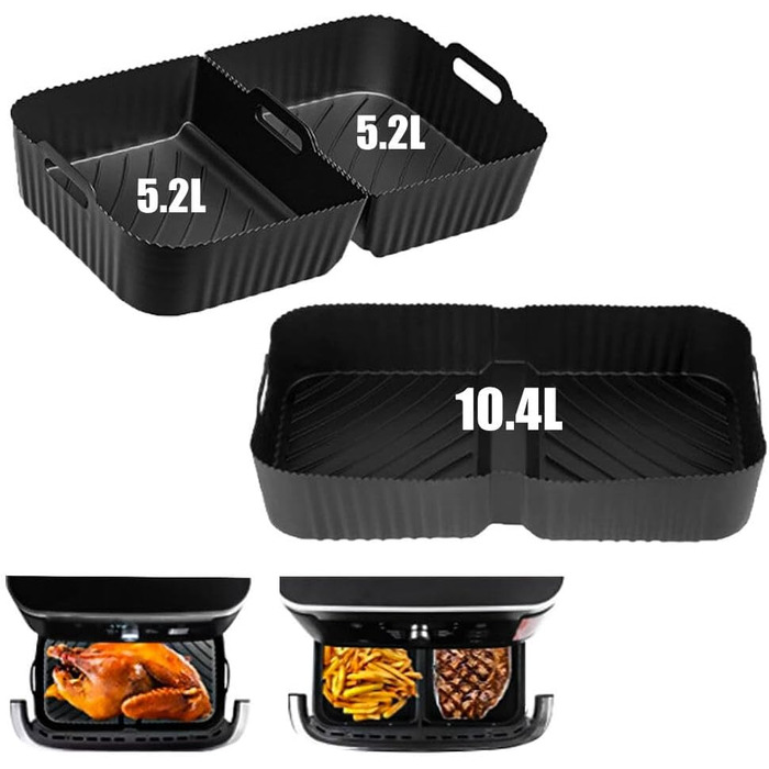 Аксесуари для фритюрниці ZOYDP для Ninja AF500EU, аерофритюрниця з силіконовою формою 10.4 л 2x5.2 л для Ninja AF500EU, 3 шт. и силіконових форм Аксесуари для Ninja AF500EU Foodi Flexdrawer (чорний)