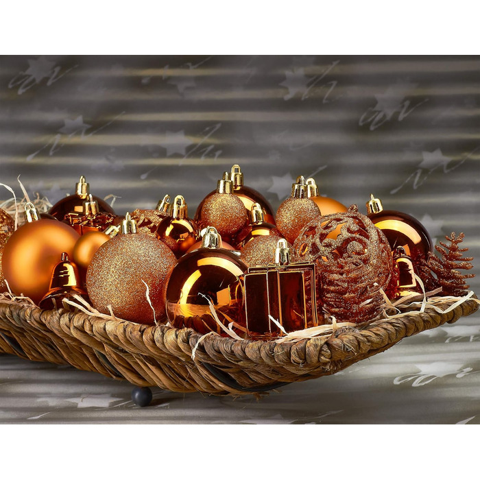 Набір різдвяних кульок із 101 предмета з верхівкою для ялинки помаранчеві BRUBAKER