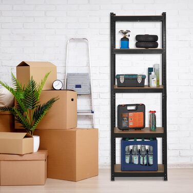 Надміцний стелаж Relaxdays, 5 ярусів, сталь, вставний, чорний Стелажі для зберігання в підвалі, гаражі, ВxШxГ 180x60x30 см, 500 кг