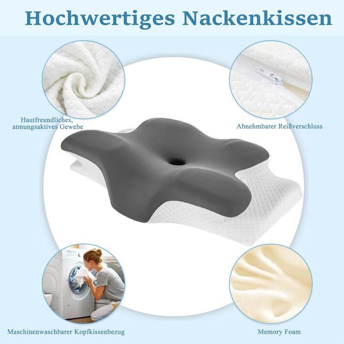 Подушка для шиї, подушка з піни з ефектом пам&39яті, ергономічна подушка для сну на боці, ортопедична подушка від болю в шиї, подушка з підтримкою шиї для сну на боці, спині та животі, 60x40x12 см