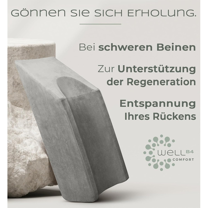 Подушка для підняття ніг WELL B4 - подушка для підняття ніг, опора для ніг, клиноподібна подушка, опорна подушка для ніг та колін, ідеально підходить як подушка для лімфодренажу, венозний клин або подушка для ніг, сірий колір