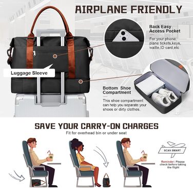 Велика жіноча дорожня сумка, ручна поклажа, спортивна сумка, сумка для вихідних, сумка для плавання, водонепроникна дорожня сумка, спортивна сумка, сумка для фітнесу, сумка для тренувань, лікарняна сумка з відділенням для взуття, N7-чорно-коричнева A03-чо