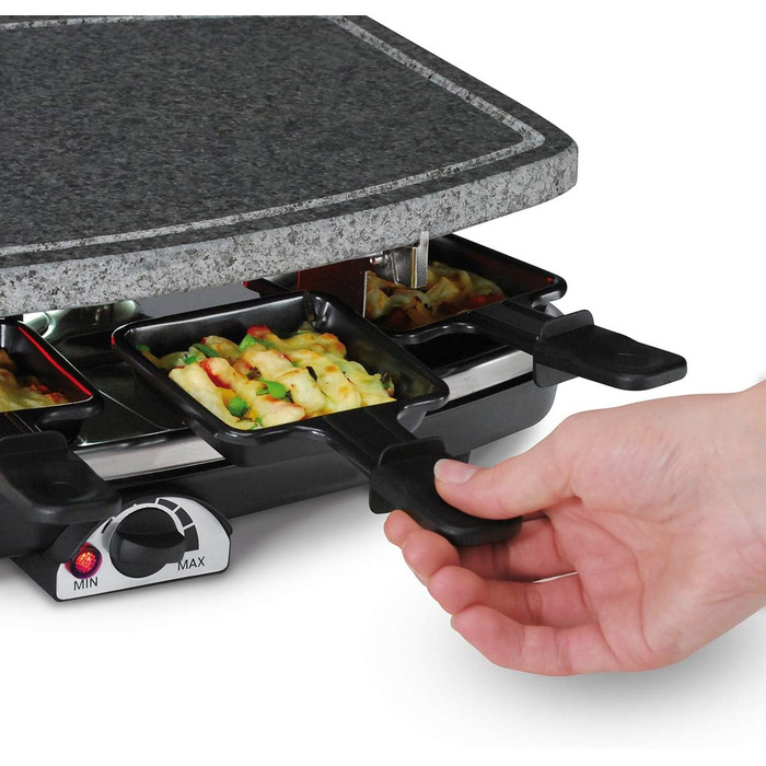 Раклетний гриль з натуральним каменем, 1200 Вт, 8 сковорідок з антипригарним покриттям з термоізольованими ручками, ціла плита, 6430