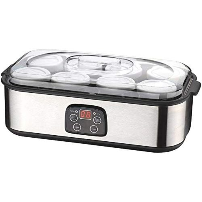Йогуртниця Rosenstein & Shne йогуртниця, таймер і налаштування температури, 8 склянок по 180 мл, 25 Вт (йогуртниця, йогуртниця, йо