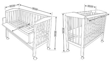 Приліжкове ліжечко Waldin з матрацом, регульована по висоті, натуральна необроблена деревина, велика поверхня для лежання 90x55 см (90Д x 60Ш x 80В см), натуральна необроблена деревина