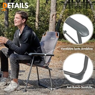 Крісло для кемпінгу Portal, складне, кемпінгове крісло, вантажопідйомність до 100 кг, легке, рибальське крісло, пляжне крісло, складне, висока спинка для садового фестивалю на свіжому повітрі, помаранчеве, сіре, сіро-помаранчеве