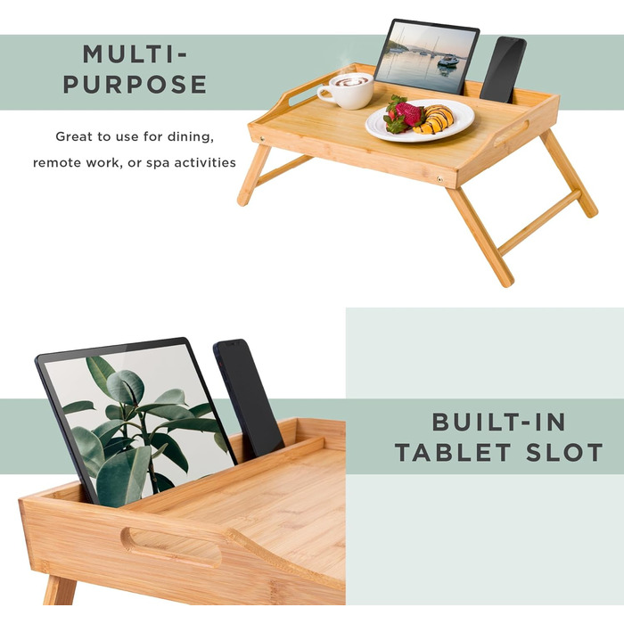 Бамбуковий піднос для ліжка ROSSIE HOME, великий, з тримачем для телефону та ноутбука (до 15.6 дюймів), натуральний колір, арт. 78007