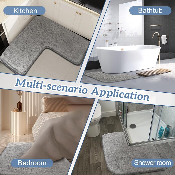 Кутовий килимок для душу Funvalley Surperfect L-подібний килимок для ванни з мікрофібри Надзвичайно мякий, ультрапоглинаючий та нековзний Підходить для кутових душових кабін Внутрішні розміри 80x80 см Ідеально підходить для підлоги у ванній кімнаті
