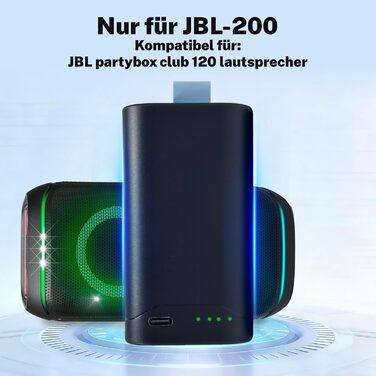 Замінний акумулятор ємністю 5800 мАг, сумісний з портативною колонкою JBL PartyBox Club 120, зі світлодіодним індикатором, високоємний літій-іонний акумулятор 7,2 В для акумулятора JBL 200, акумулятор JBL-200