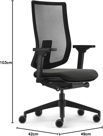 Ергономічне офісне крісло, сітчаста мембрана, антрацит, регульована висота Антрацит Базовий, 2